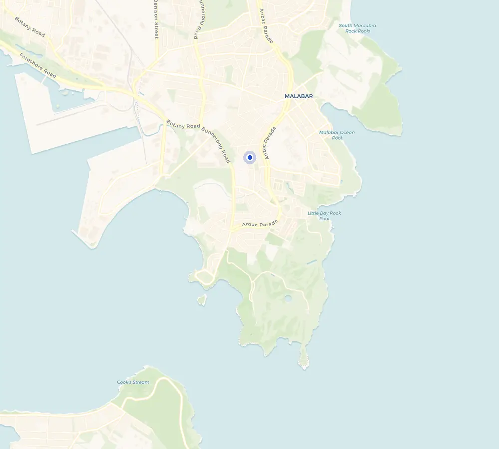 Map of the Chifley service area and the surrounding Eastern Suburbs, showing Chifley and the nearby streets we cover.