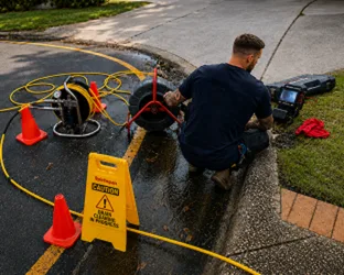 Plumber inspecting a blocked drain in Chifley