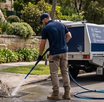 Cutting tree roots out of a Chifley drain